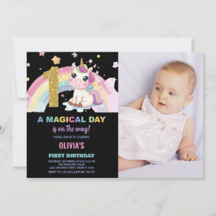 First Birthday Unicorn Birthday Invitations photo