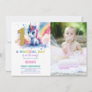 First Birthday Unicorn Birthday Invitations photo