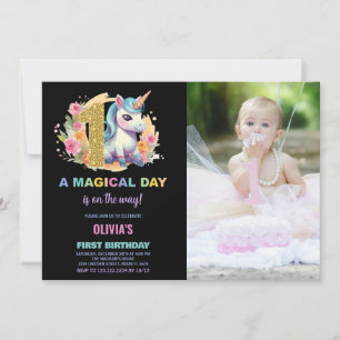 First Birthday Unicorn Birthday Invitations photo
