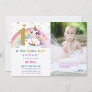 First Birthday Unicorn Birthday Invitations photo