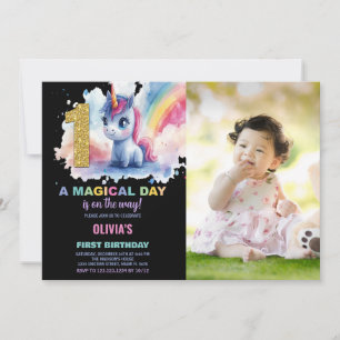 First Birthday Unicorn Birthday Invitations photo