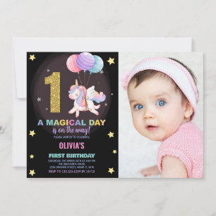 First Birthday Unicorn Birthday Invitations photo