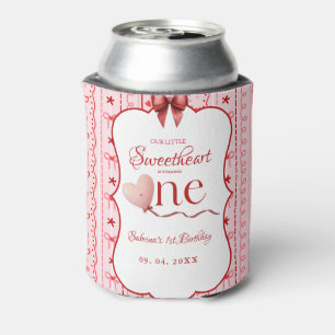 First Birthday valentine baby birthday party Can Cooler