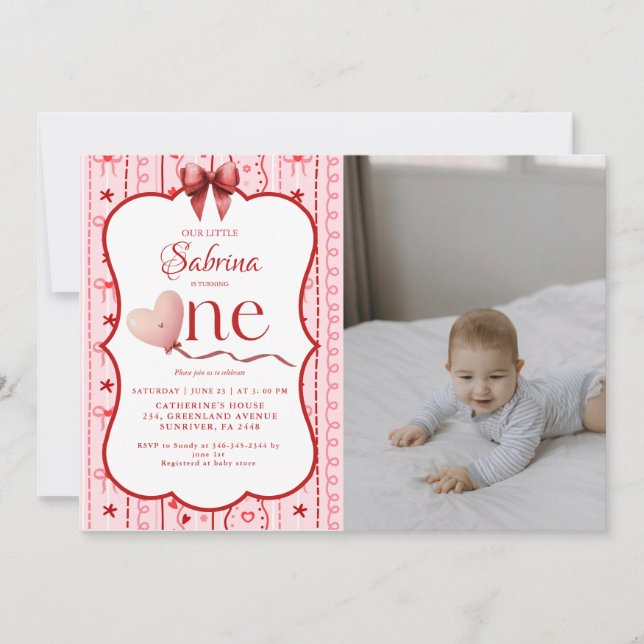 First Birthday valentine baby birthday party Invitation (Front)