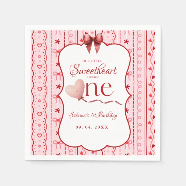First Birthday valentine baby birthday party Napkin (Front)