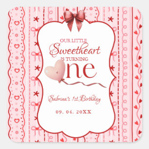 First Birthday valentine baby birthday party Square Sticker