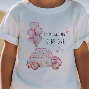 First Birthday Valentine Pink Balloons and Car Baby T-Shirt