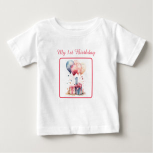 First Birthday - Watercolor gifts and balloons - Baby T-Shirt