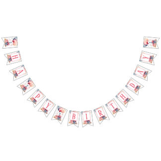 First Birthday - Watercolor gifts and balloons - Bunting