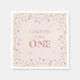 First Birthday Watercolor Wildflower Butterfly Napkin