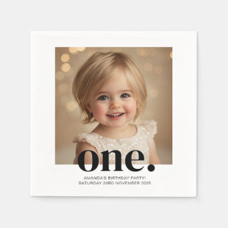 First Bithday Photo Acrylic Sign in Black & White Napkin