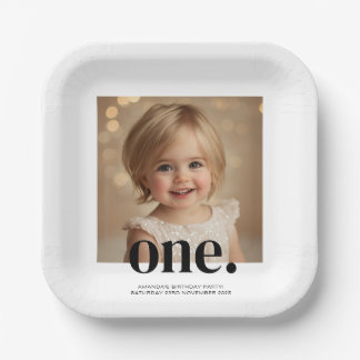 First Bithday Photo Acrylic Sign in Black & White Paper Plate