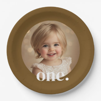 First Bithday Photo Paper Plate in Brown & White