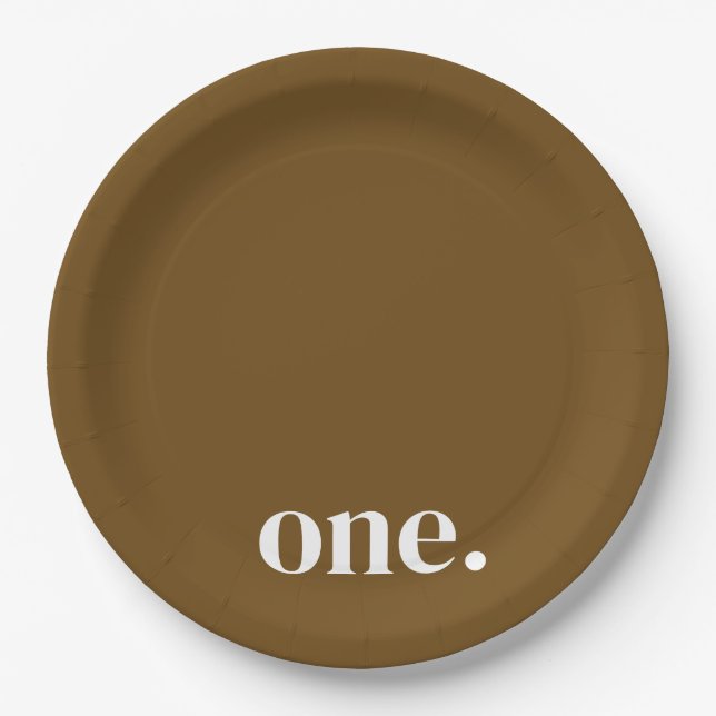 First Bithday Photo Paper Plate in Brown & White (Front)