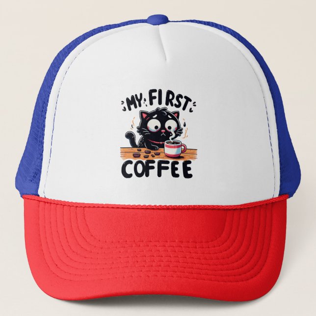 First Black Coffee Adventure Trucker Hat (Front)