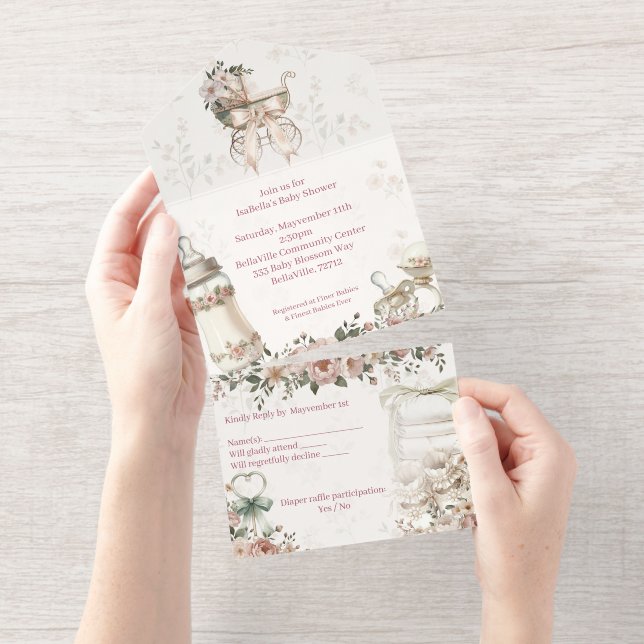 First Bloom All-in-One Baby Shower Invitation with (Tearaway)