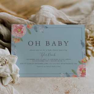 First Bloom Floral Horizontal Oh Baby Baby Shower Invitation