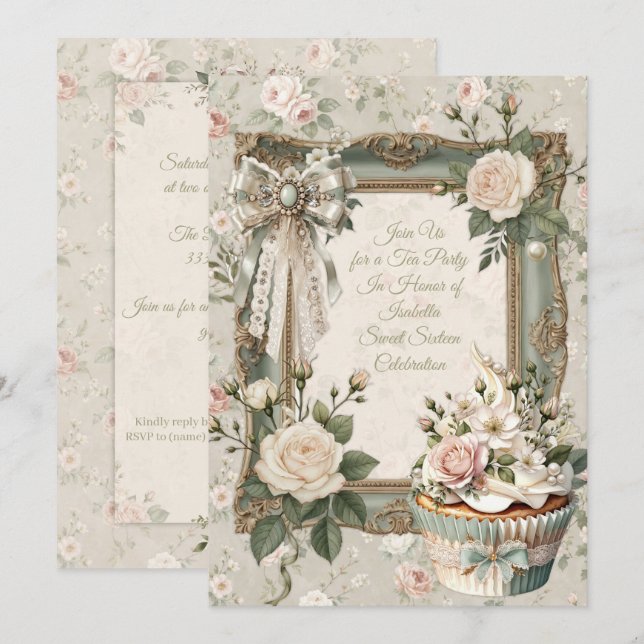 First Bloom Floral Tea Party Sweet 16 Invitation (Front/Back)