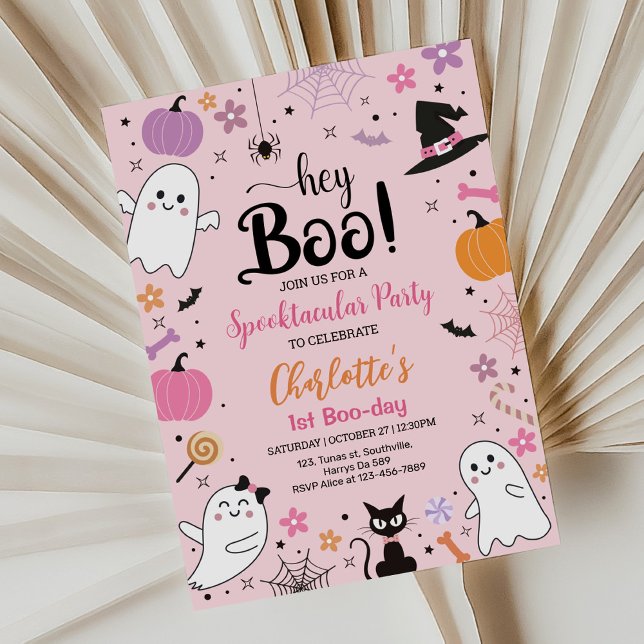 First Boo Day Pink Spooktacular Halloween Birthday Invitation (Creator Uploaded)