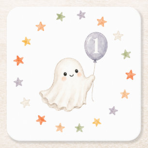 First Boo Ghost   Halloween First Birthday Square Paper Coaster