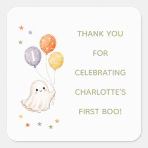 First Boo Ghost Halloween First Birthday Square Sticker