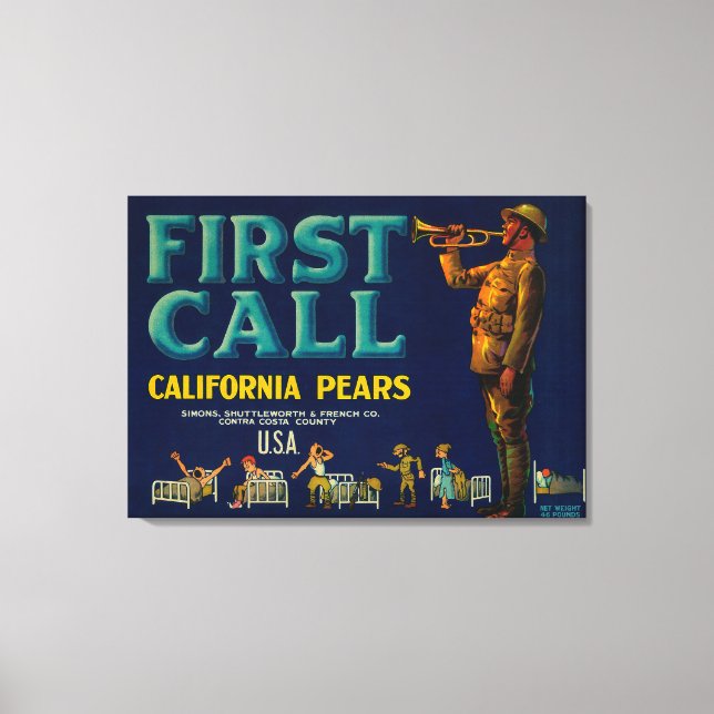 First Call Pear Crate LabelContra Costa, CA Canvas Print (Front)