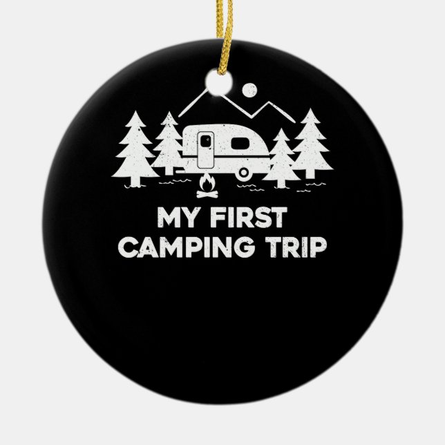 First Camping Trip Outdoor Adventure Hiking Camper Ceramic Tree Decoration (Front)