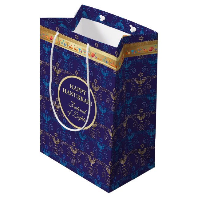 First Candle of Hanukkah Festival of Lights Party Medium Gift Bag (Back Angled)