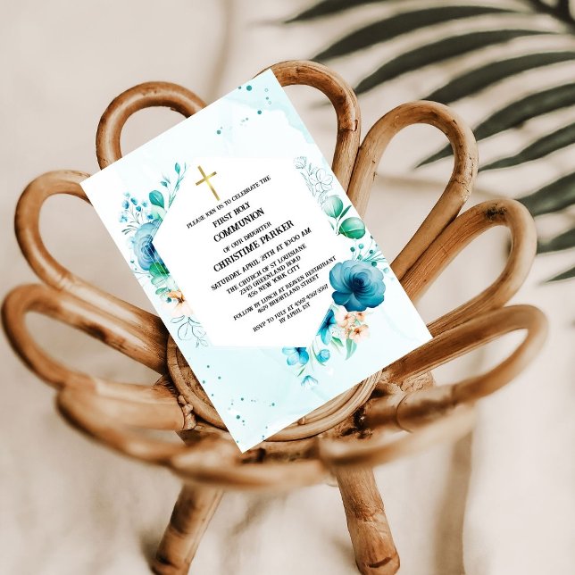  First catholic holy communion watercolor floral Invitation (Creator Uploaded)