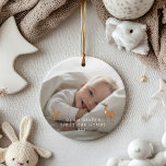 First Christmas 1 photo baby details deer Ceramic  Tree Decoration<br><div class="desc">First Christmas 1 photo baby details deer elegant modern design. Part of a stunning collection. With space for the name,  year of birth,  date of birth,  weight in lb and oz and length in inches. Beautiful delicate hand drawn deer design.</div>