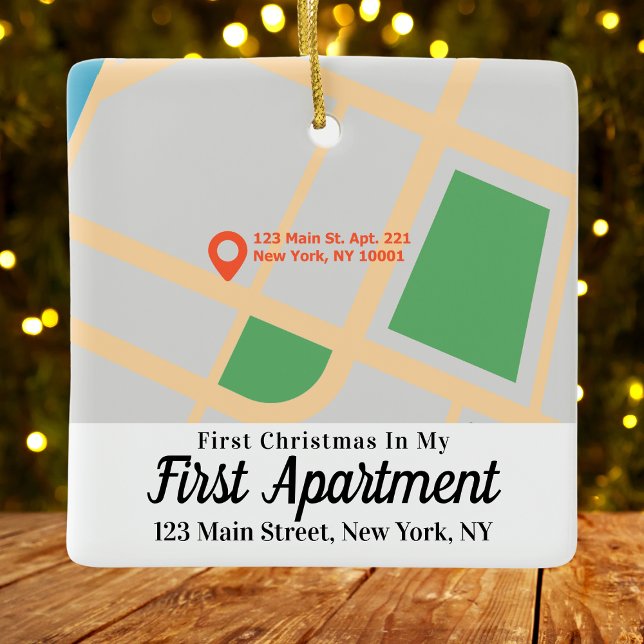 First Christmas 1st Apartment Address Custom Map Ceramic Ornament (First Christmas 1st Apartment Address Custom Map Ceramic Ornament
)