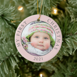 First Christmas 2 Photo Template Holiday Ceramic Tree Decoration