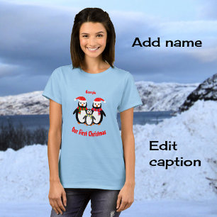 First Christmas add name penguins T-Shirt