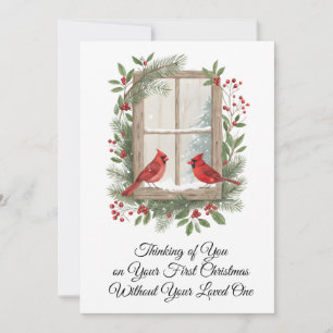 First Christmas Alone Winter Scene With Red Cardin Holiday Card