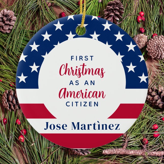 First Christmas American Citizen Custom Patriotic  Ceramic Tree Decoration (Creator Uploaded)