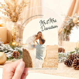 First Christmas Arch Married Photo Christmas Card Acrylic Invitations