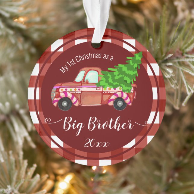 First Christmas as a Big Brother Red Truck Photo Ornament (Tree)