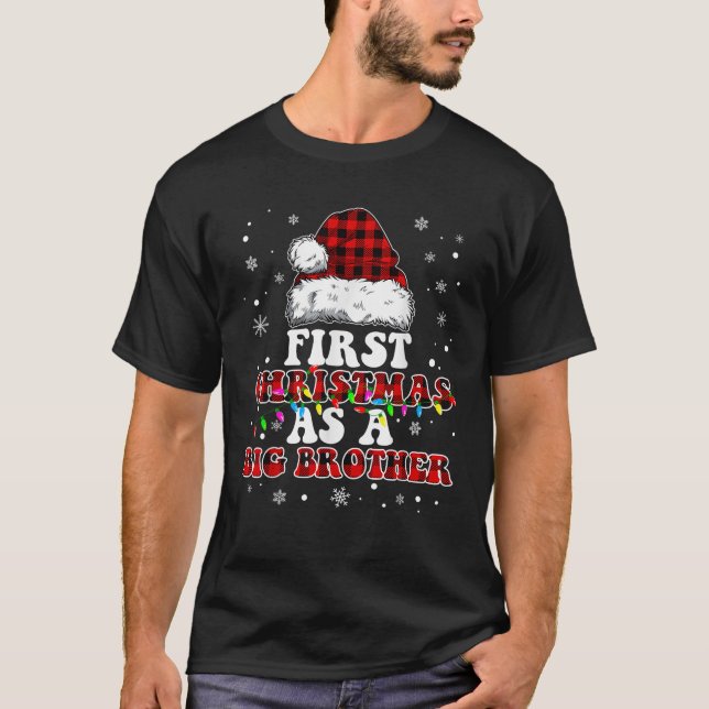 First Christmas As A Big Brother Santa Hat Red Pla T-Shirt (Front)