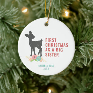 First Christmas As A Big Sister Personalized Fawn Ceramic Tree Decoration