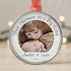 First Christmas as a Big Sister Photo Metal Tree Decoration