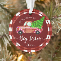 First Christmas as a Big Sister Red Truck Photo