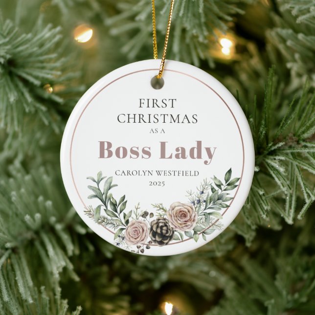 First Christmas as a Boss Lady Name Year Ceramic Tree Decoration (Tree)