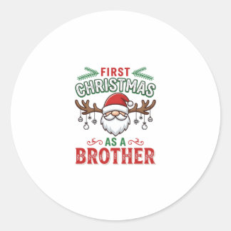First Christmas As a Brother Santa Gnome Classic Round Sticker