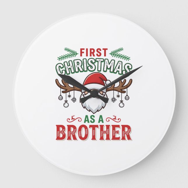 First Christmas As a Brother Santa Gnome Large Clock (Front)