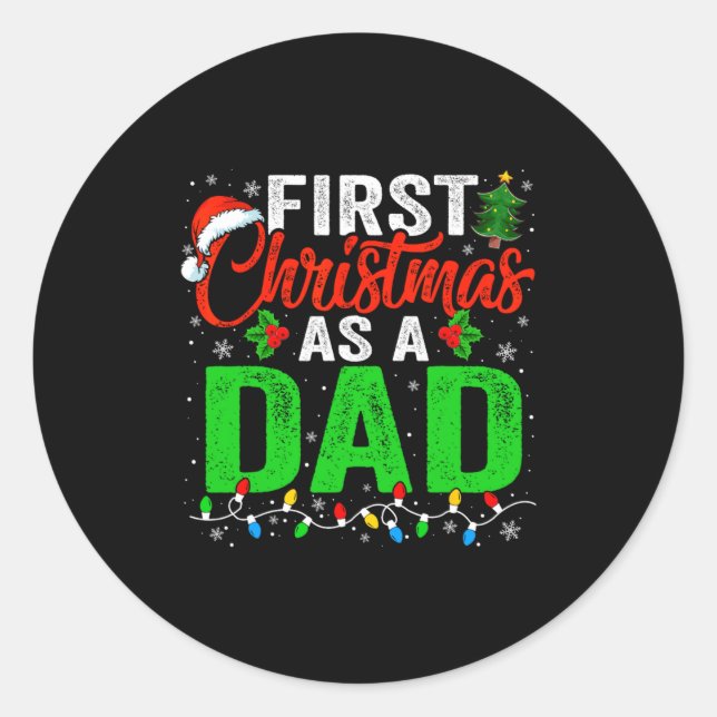 First Christmas As A Dad Xmas Lights New Dad Chris Classic Round Sticker (Front)