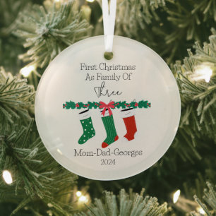 First Christmas As A Family Of 3 Glass Tree Decoration