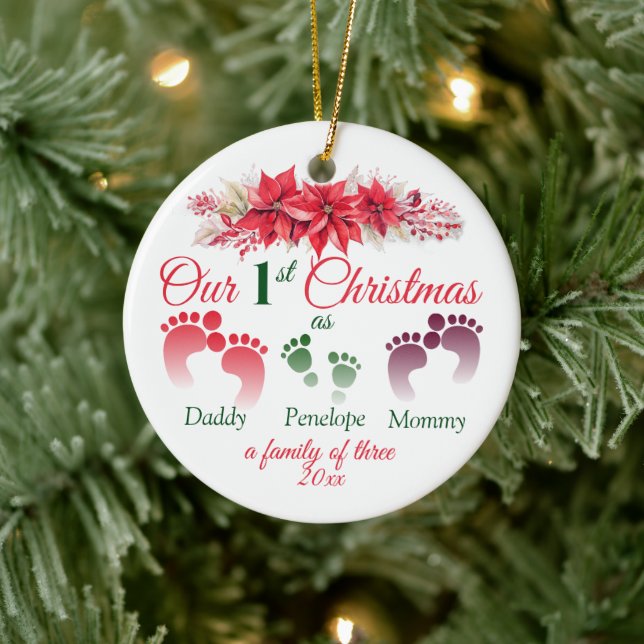 First Christmas As A Family Of 3 Poinsettia Ceramic Tree Decoration (Tree)