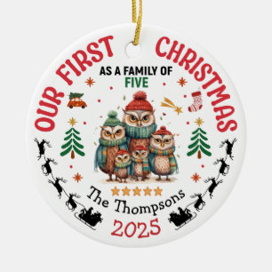 First Christmas As A Family Of Five Personalized Ceramic Tree Decoration