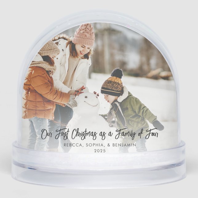 First Christmas as a Family of Four Photos Custom Snowglobe (Front)