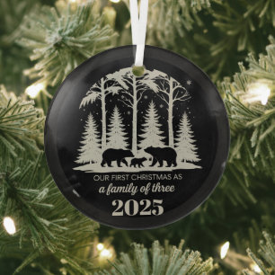 First Christmas As a Family of Three 2025 Custom Glass Tree Decoration